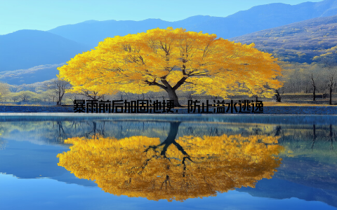 暴雨前后加固池埂, 防止溢水逃逸